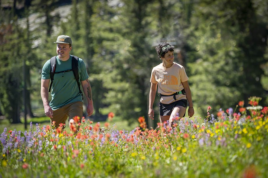 Palisades Tahoe Couple Hiking High Camp